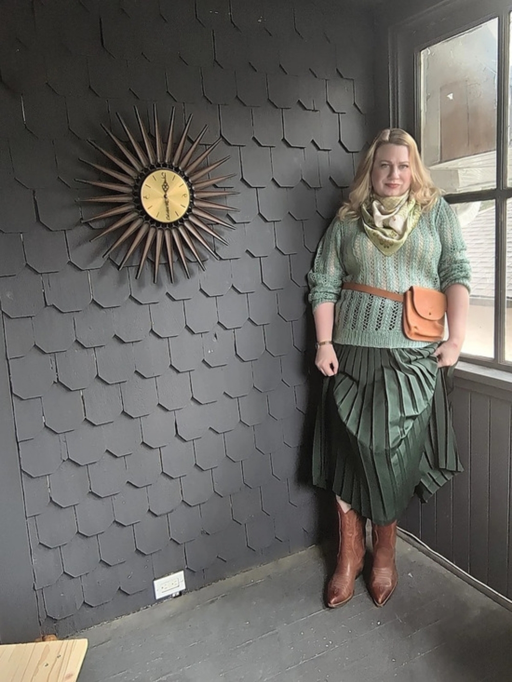 Vintage Laura Ashley Wool Pleated Maxi Skirt in Green